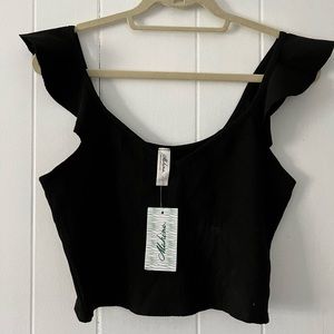 NWT Mahina Flutter Sleeve Crop Top Black LARGE